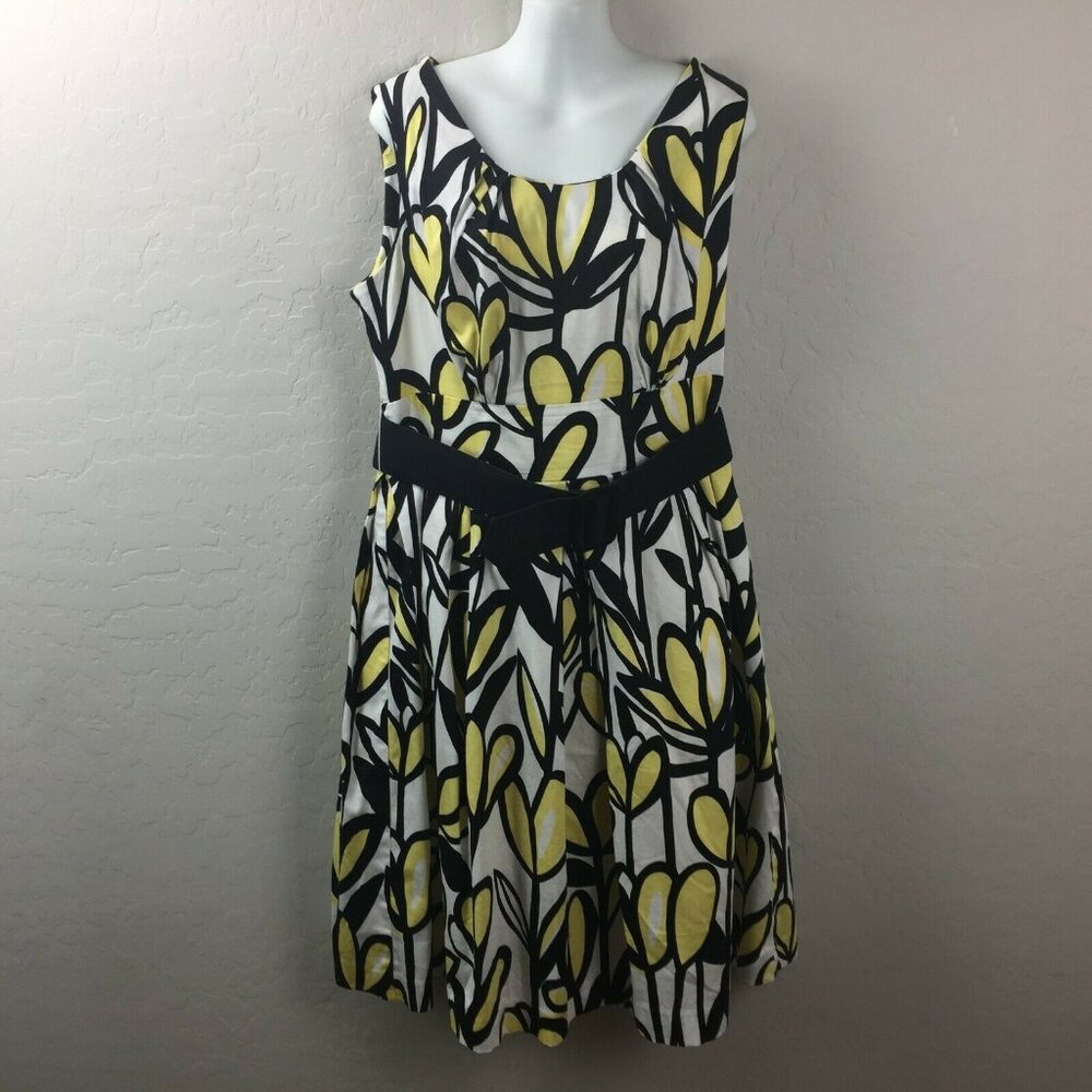 East 5th Womens Black Yellow Floral Sleeveless Summer Tank Dress Belt Size 14